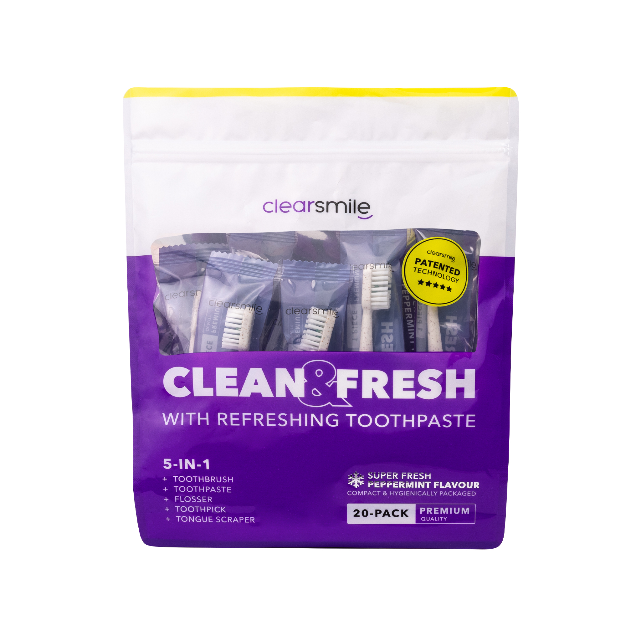 Clearsmile 5-in-1 Toothbrush Peppermint in paarse verpakking