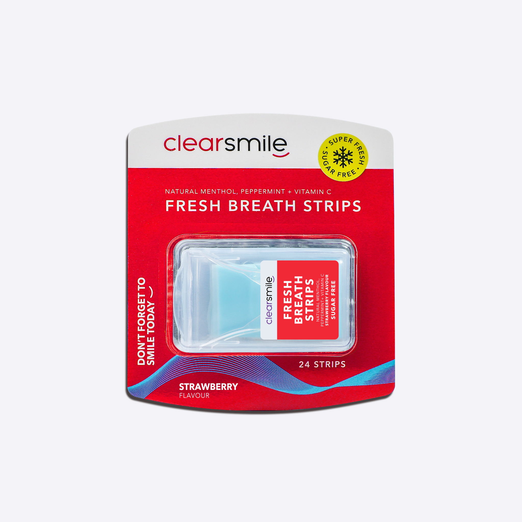 Clearsmile Fresh Breath Strips Strawberry in rode verpakking